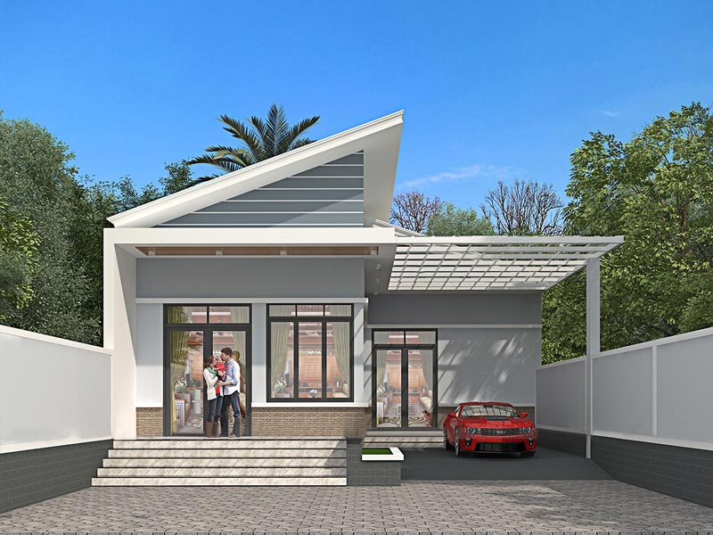 Nhà cấp 4 chữ L mái tôn lệch