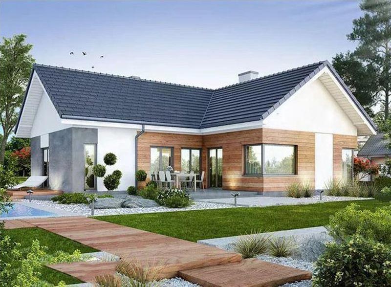 Nhà cấp 4 chữ L mái tôn phong cách Châu Âu