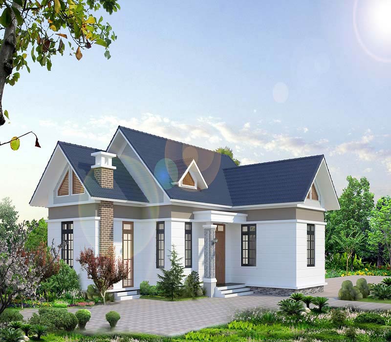 Mẫu nhà cấp 4 chữ l mái tôn phong cách hiện đại