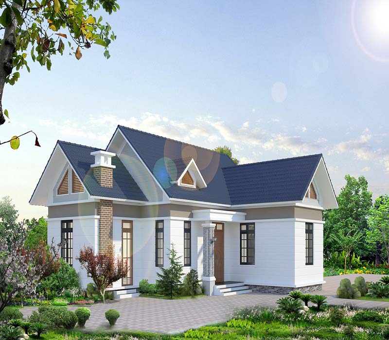 Nhà cấp 4 hình chữ l 3 phòng ngủ ở nông thôn