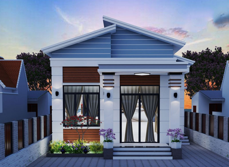 Nhà cấp 4 mái lệch 3 phòng ngủ 1 phòng thờ