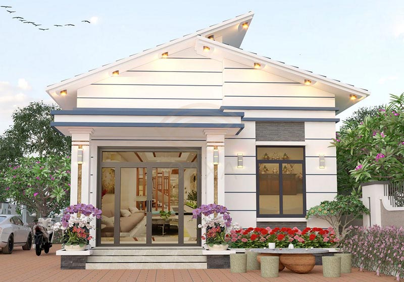 Nhà cấp 4 mái lệch 3 phòng ngủ 1 phòng thờ