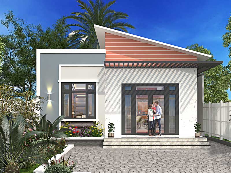 Nhà cấp 4 mái lệch 3 phòng ngủ 1 phòng thờ