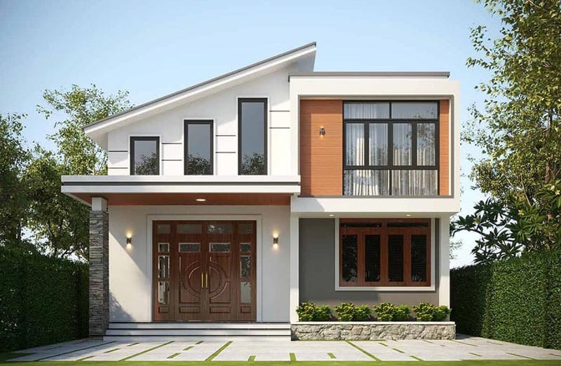 Mẫu nhà cấp 4 mái lệch 3 phòng kết hợp gác lửng