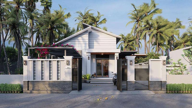 Thiết kế nhà cấp 4 mái lệch 3 phòng ngủ kết hợp sân vườn