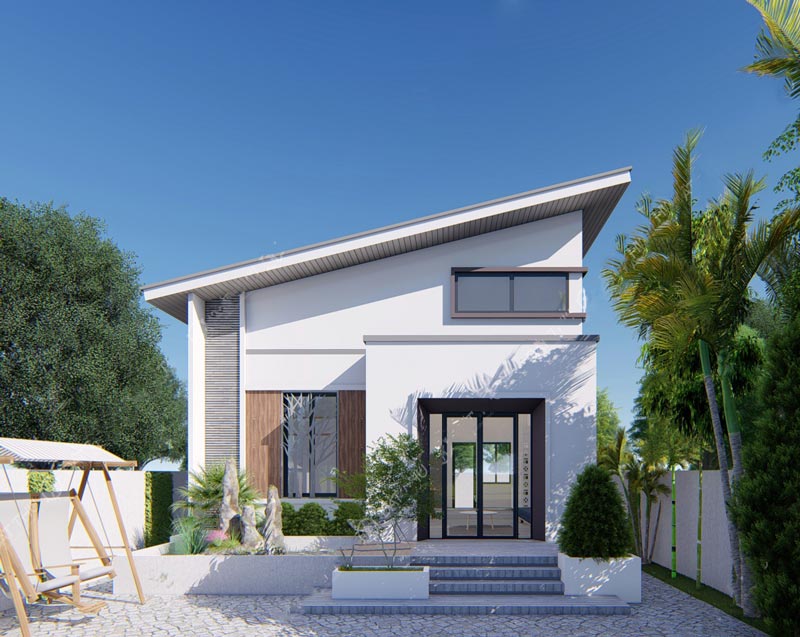 Thiết kế nhà cấp 4 mái lệch 3 phòng ngủ kết hợp sân vườn