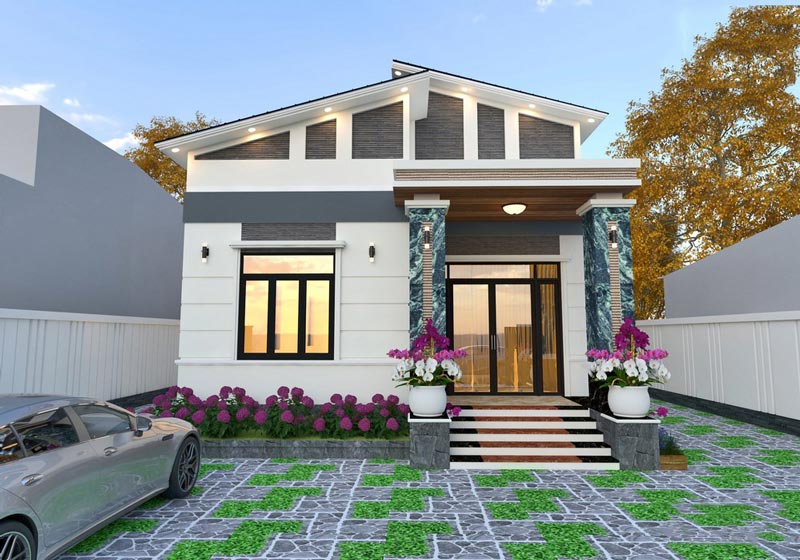 Mẫu nhà cấp 4 mái lệch 3 phòng ngủ sang trọng