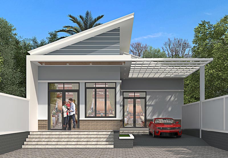 Mẫu nhà cấp 4 mái lệch 3 phòng ngủ sang trọng