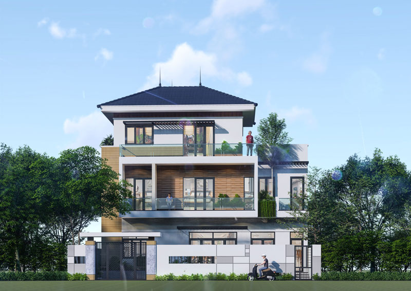 Nhà mái ngói hiện đại 3 tầng sang trọng