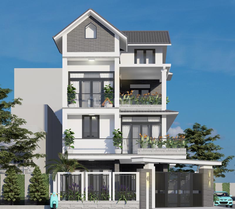 Nhà mái ngói hiện đại 3 tầng sang trọng