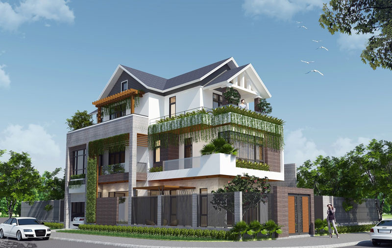 Nhà mái ngói hiện đại 3 tầng sang trọng