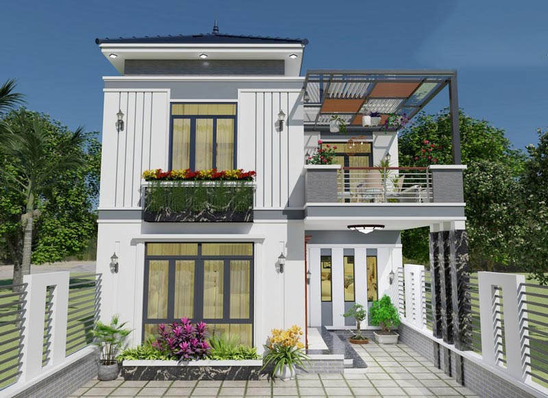 Mẫu nhà phố 2 tầng 70m2 hình chữ L