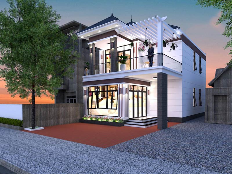 Mẫu nhà phố 2 tầng 70m2 hình chữ L