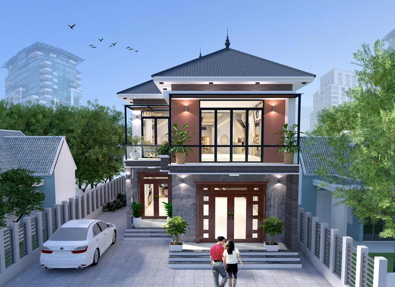 Mẫu nhà phố 2 tầng 70m2 có gara