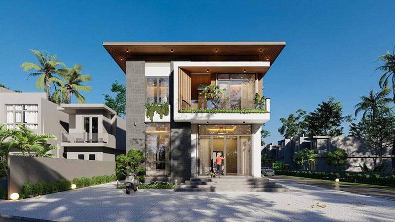 Mẫu nhà phố 2 tầng 70m2 có gara