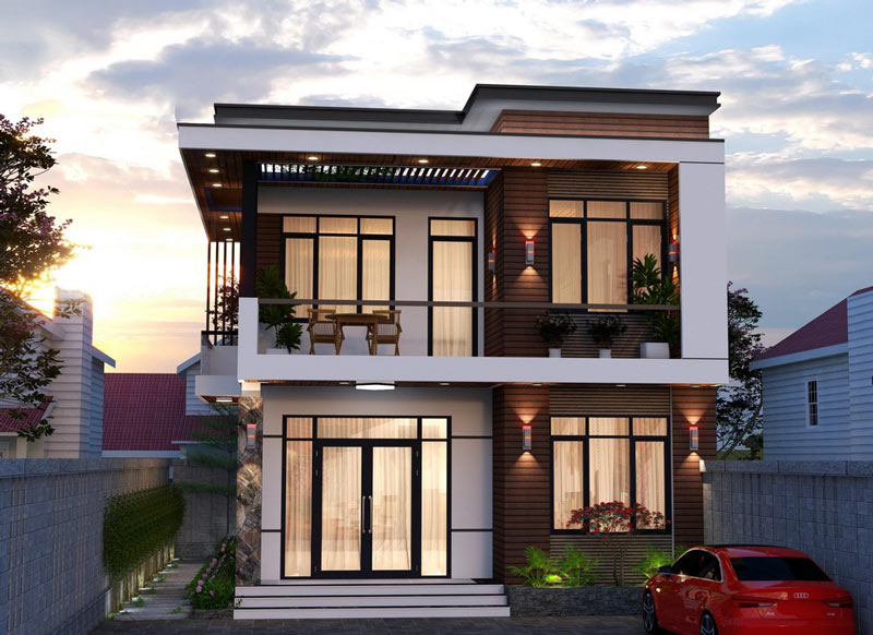 Mẫu nhà 2 tầng 70m2 mái bằng
