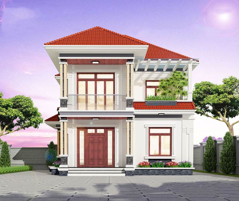 Mẫu nhà phố 2 tầng 70m2 mái ngói truyền thống