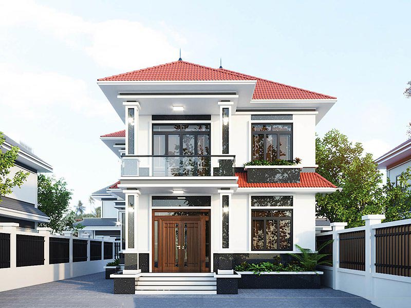 Mẫu nhà phố 2 tầng 70m2 mái ngói truyền thống
