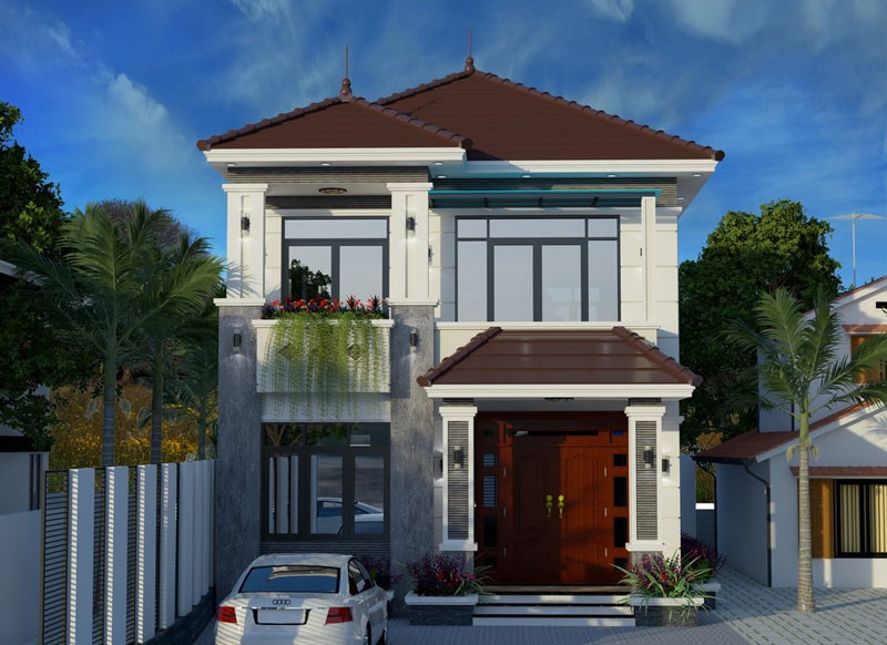 Mẫu thiết kế nhà phố 2 tầng 70m2 mái thái