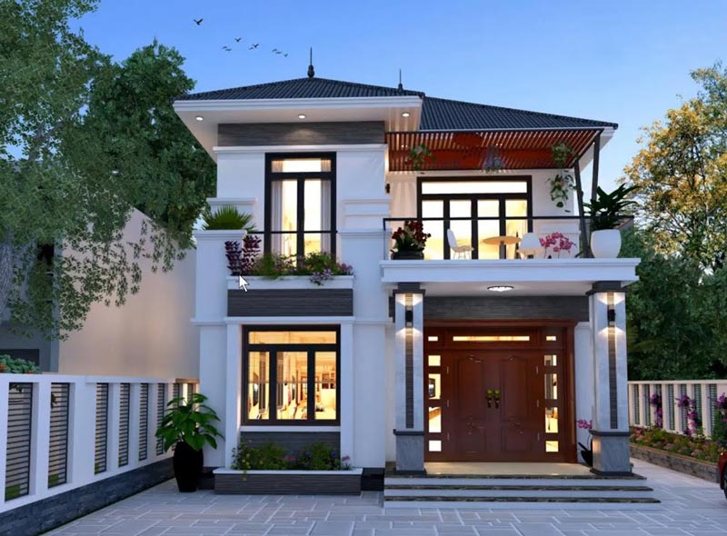 Mẫu thiết kế nhà phố 2 tầng 70m2 mái thái