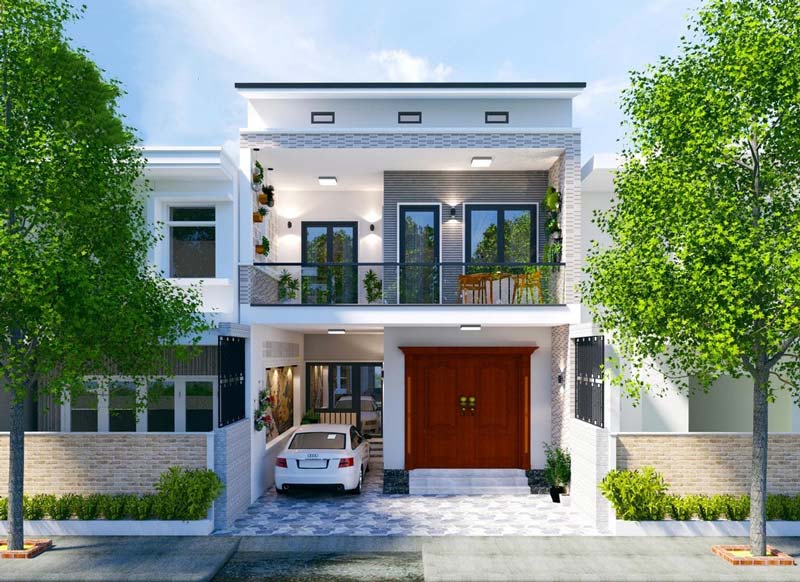Mẫu nhà phố 2 tầng 7x14 mái bằng