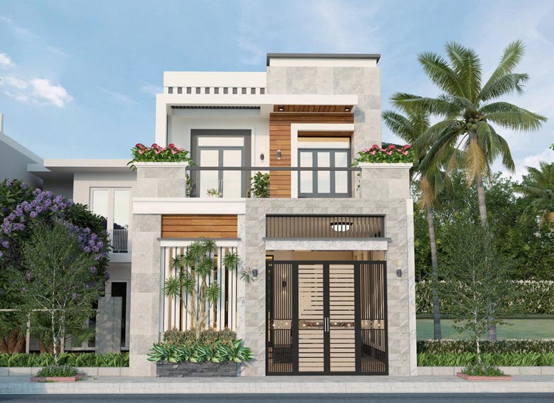 Mẫu nhà phố 2 tầng 7x14 mái bằng