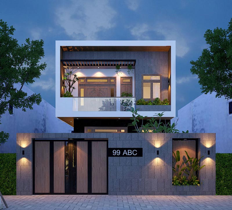 Mẫu nhà phố 2 tầng 7x14 mái bằng