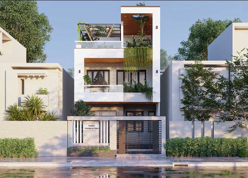 Mẫu nhà phố 2 tầng 7x14 mái bằng