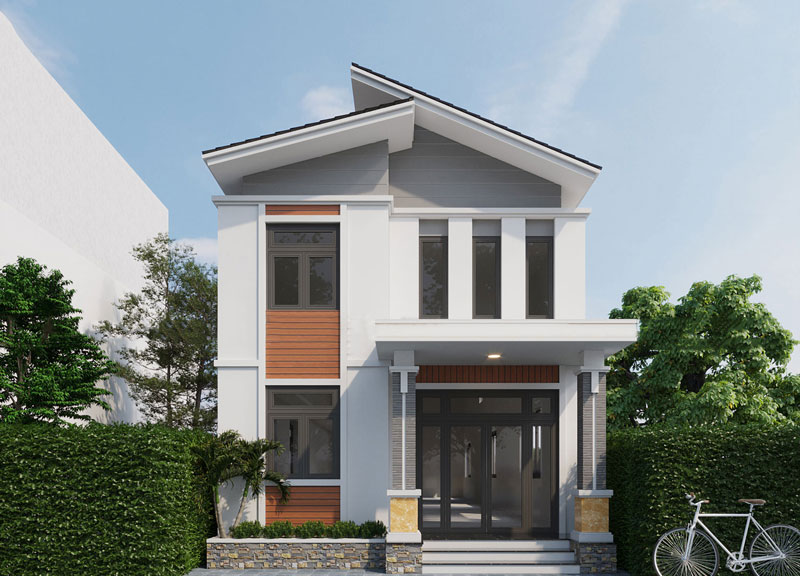 Mẫu nhà phố 2 tầng 7x14 mái lệch