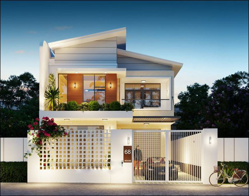 Mẫu nhà phố 2 tầng 7x14 mái lệch