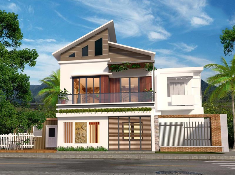 Mẫu nhà phố 2 tầng 7x14 mái lệch