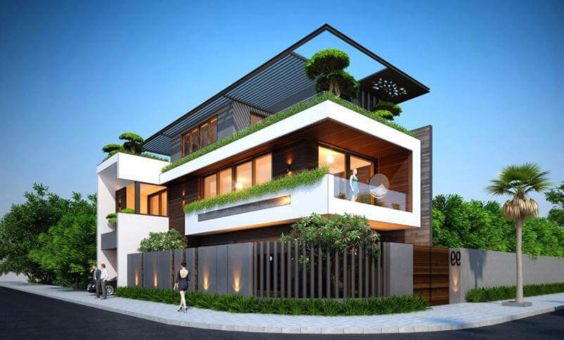 Mẫu nhà phố 2 tầng 8x10m 2 mặt tiền