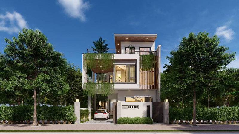 Mẫu nhà phố 2 tầng 8x10m 3 phòng ngủ