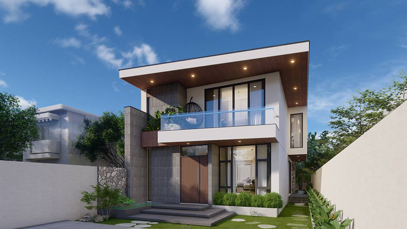 Mẫu nhà phố 2 tầng 8x15 mái bằng