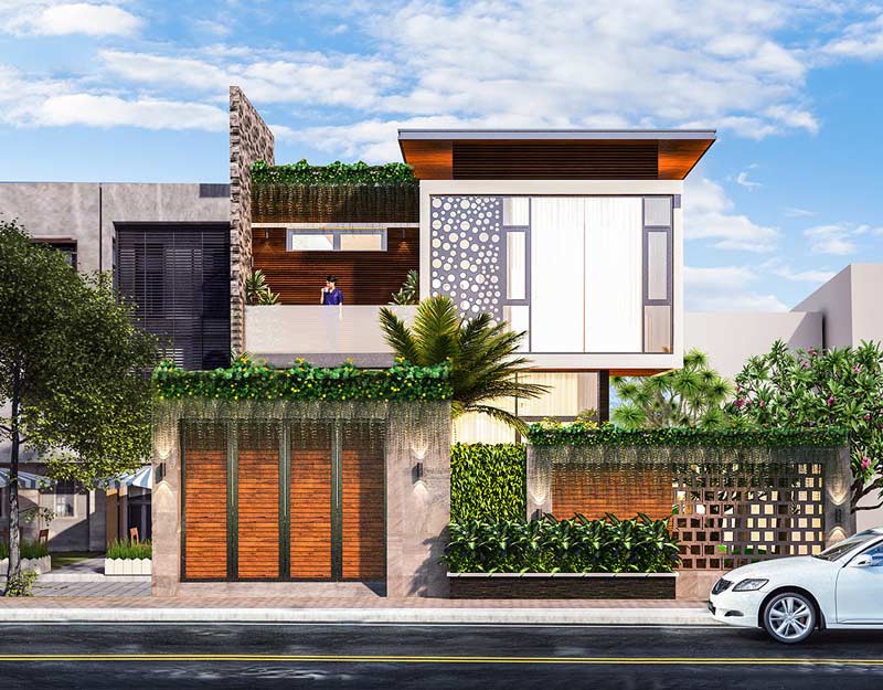 Mẫu nhà phố 2 tầng 8x15 mái bằng