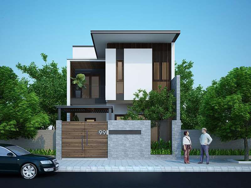 Mẫu nhà phố 2 tầng 8x15 mái bằng