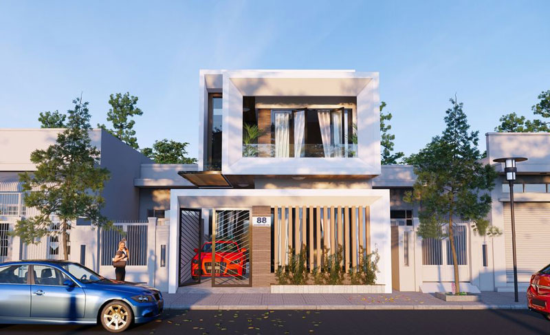 Mẫu nhà phố 2 tầng 8x15 mái bằng