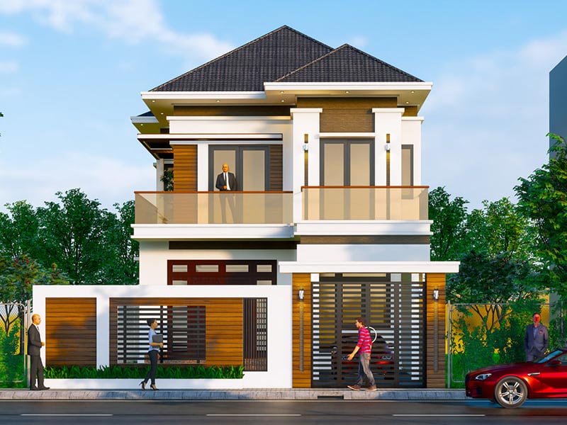 Mẫu nhà phố 2 tầng 8x15 mái thái