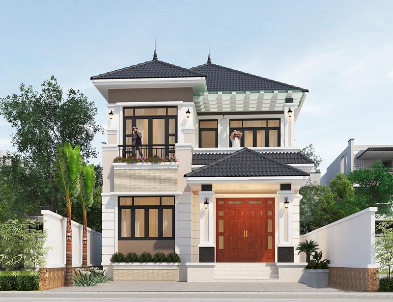 Mẫu nhà phố 2 tầng 8x15 mái thái