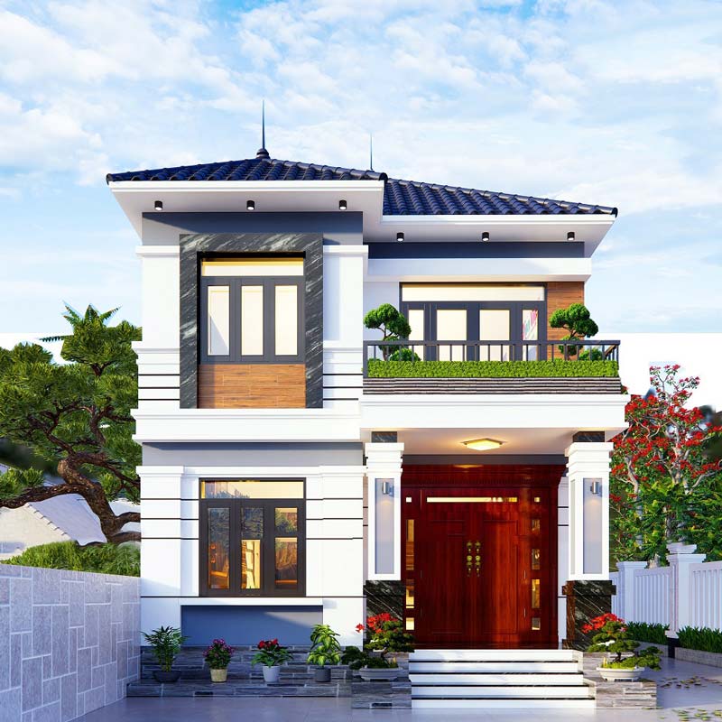 Mẫu nhà phố 2 tầng 8x15 mái thái