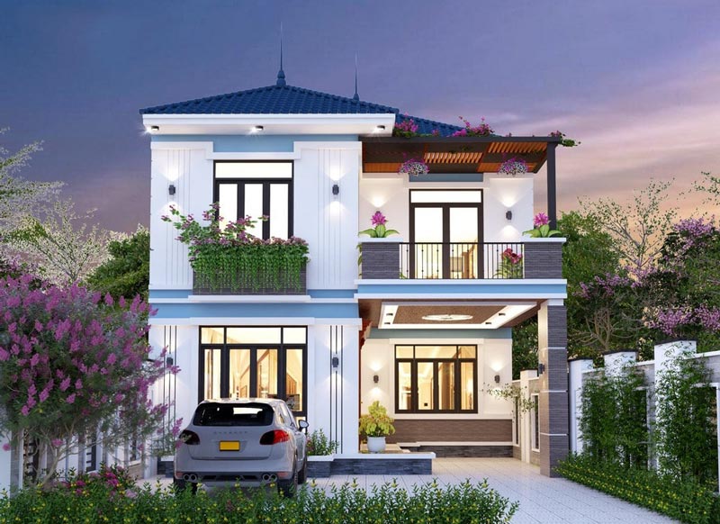 Mẫu nhà phố 2 tầng 8x15 mái thái