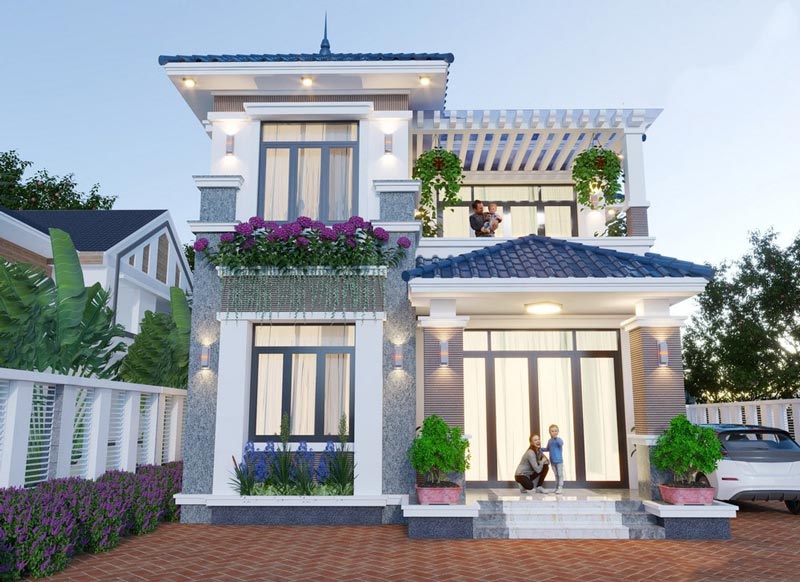 Mẫu nhà phố 2 tầng 8x15 mái thái