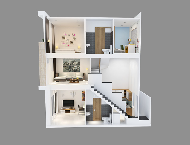 Nhà phố 2 tầng có gác lửng