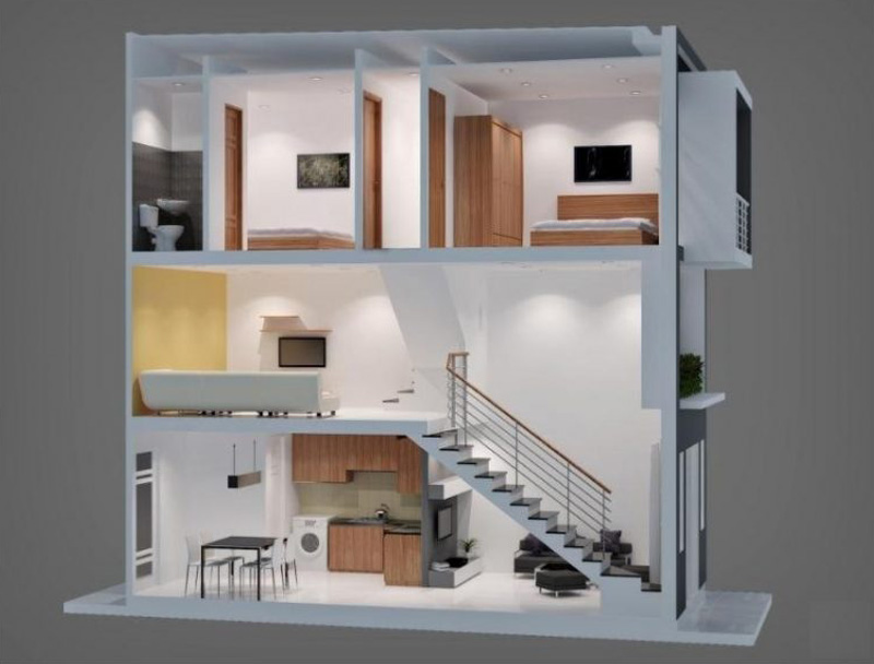 Nhà phố 2 tầng có gác lửng