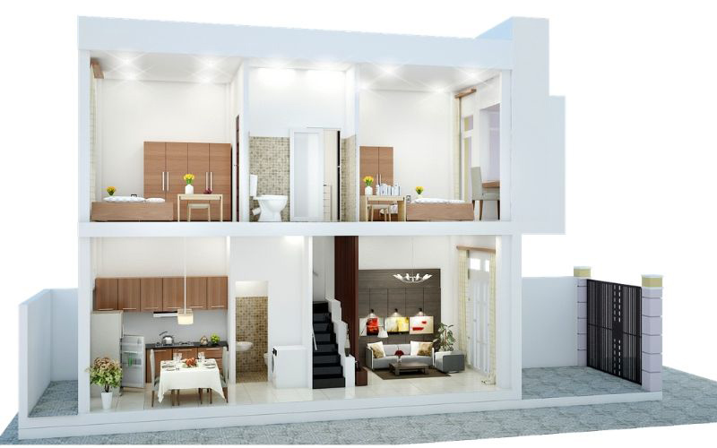 Nhà phố 2 tầng có gác lửng