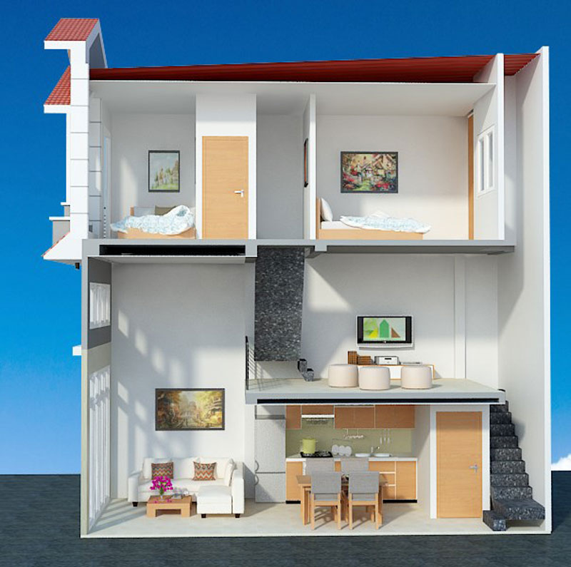 Nhà phố 2 tầng có gác lửng