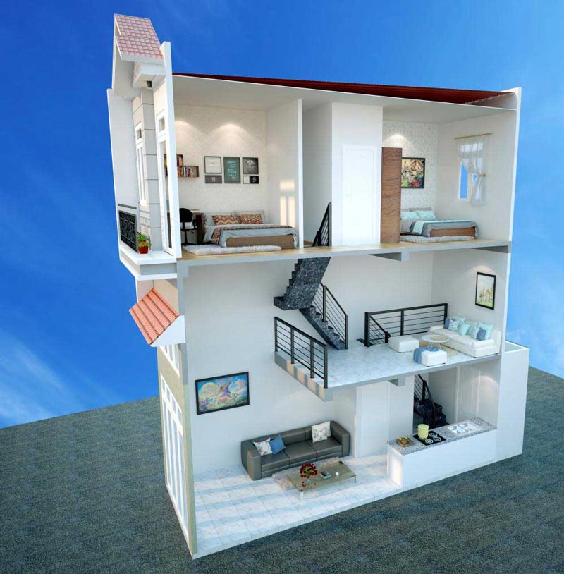 Nhà phố 2 tầng có gác lửng