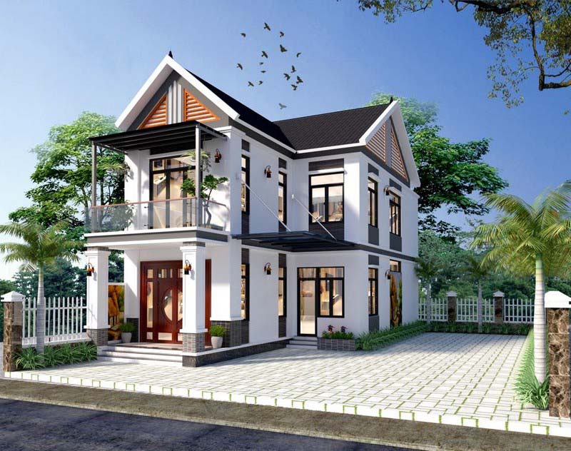 Mẫu nhà 2 tầng 5x20m mái thái 2 mặt tiền