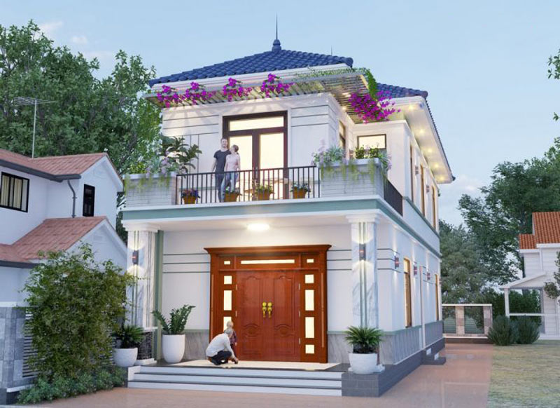 Mẫu nhà 2 tầng 5x20m mái thái 2 mặt tiền