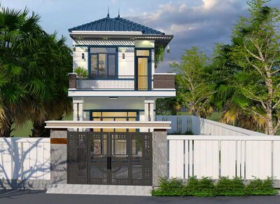 Mẫu nhà phố 2 tầng 5x20m mái thái có sân vườn